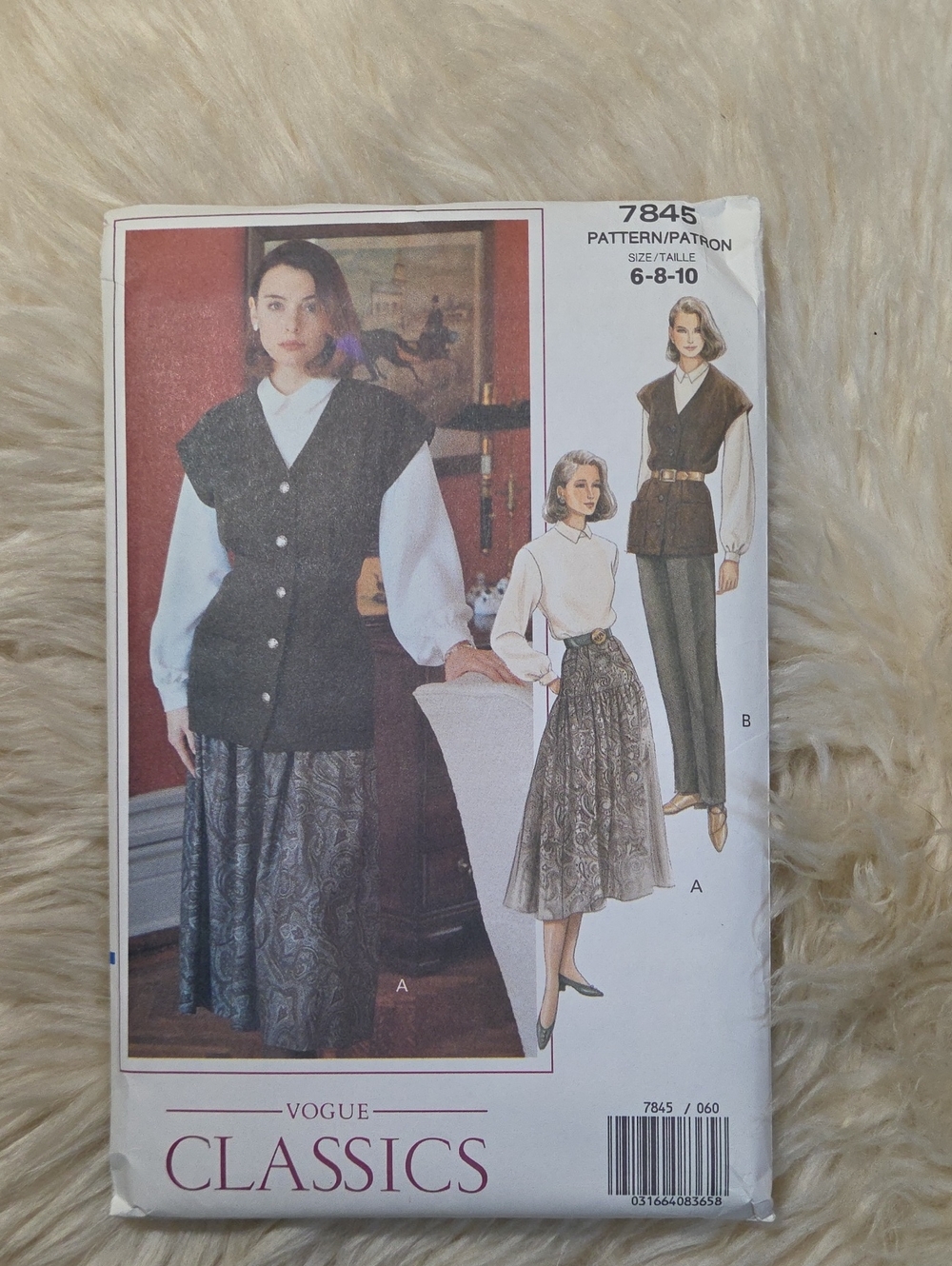 Vogue Vintage Classics Skirt, Pants , Vest Sewing Pattern 7845